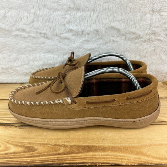 NEW Nunn Bush Mens Size 9 Slippers Eddie Mocassin Tan Leather Faux Fur Plaid - Picture 5 of 12